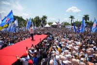Calon Presiden RI 2019, Prabowo Subianto saat di acara Kampanye terbuka di Lapangan Lokasana, Ciamis, Jawa Barat, Sabtu (6/4/2019).