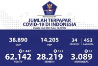 Hari ini jumlah pasien positif COVID-19 yang meninggal dunia mencapai 3.089 orang. (Foto : BNPB Indonesia)