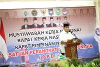 Menteri Pertahanan Prabowo Subianto hadiri acara seminar pada Musyawarah Nasional (Munas) ke XI KAHMI. (Dok. Tim Media Prabowo Subianto) 